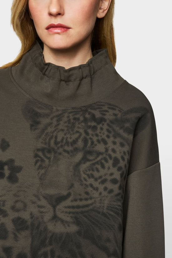 Marc Cain Sport Jersey Jumper With Leopard Print ZS44.07 J48-OLIVE