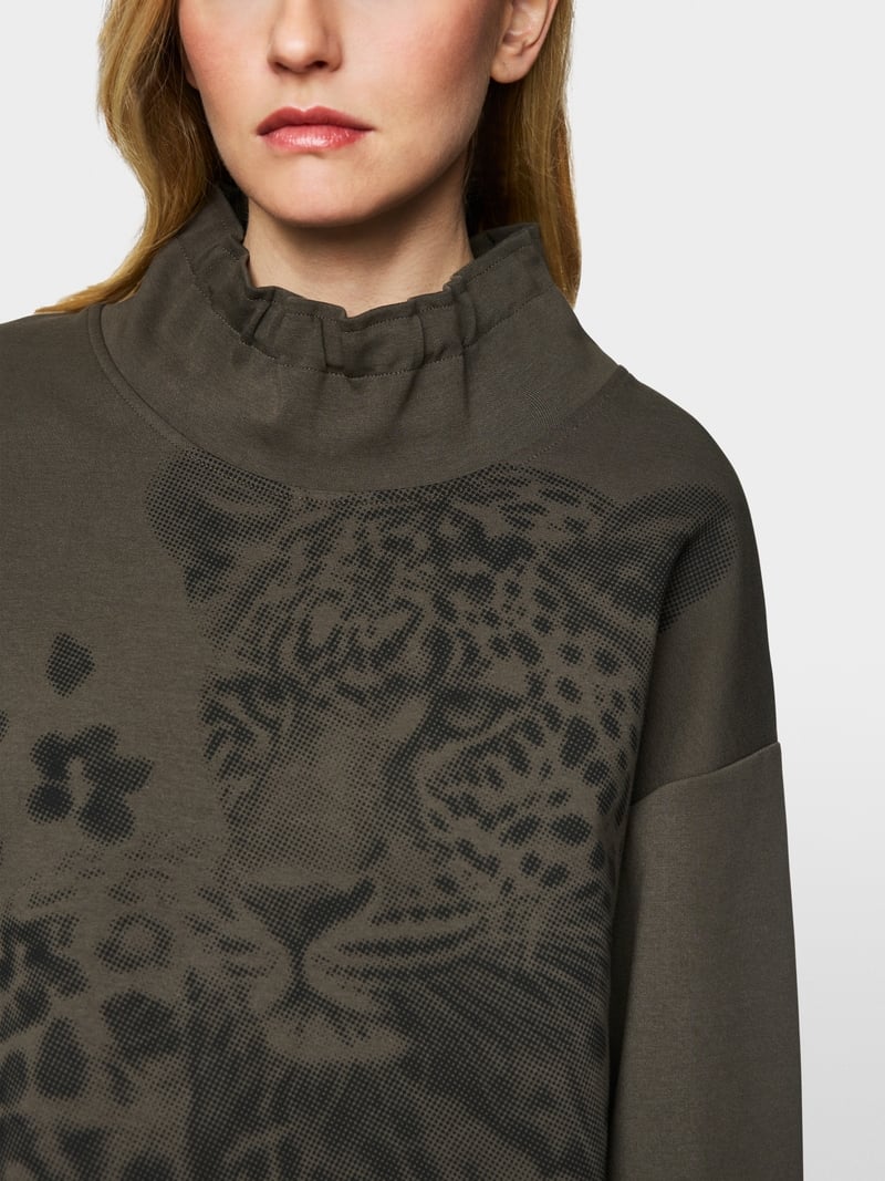 Marc Cain Sport Jersey Jumper With Leopard Print ZS44.07 J48-OLIVE