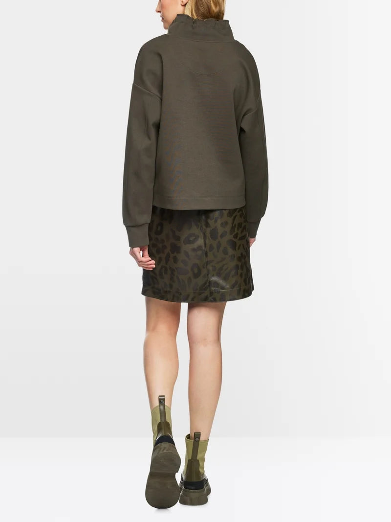 Marc Cain Sport Jersey Jumper With Leopard Print ZS44.07 J48-OLIVE