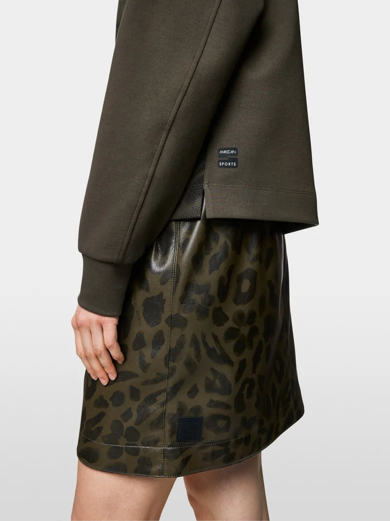 Marc Cain Sport Jersey Jumper With Leopard Print ZS44.07 J48-OLIVE