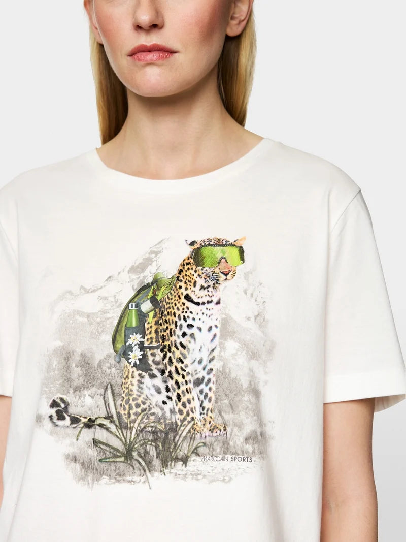 Marc Cain Sport T-shirt With Hiking Leopard ZS48.20 J41-OFF WHITE