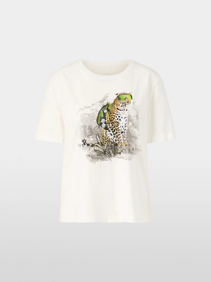 Marc Cain Sport T-shirt With Hiking Leopard ZS48.20 J41-OFF WHITE