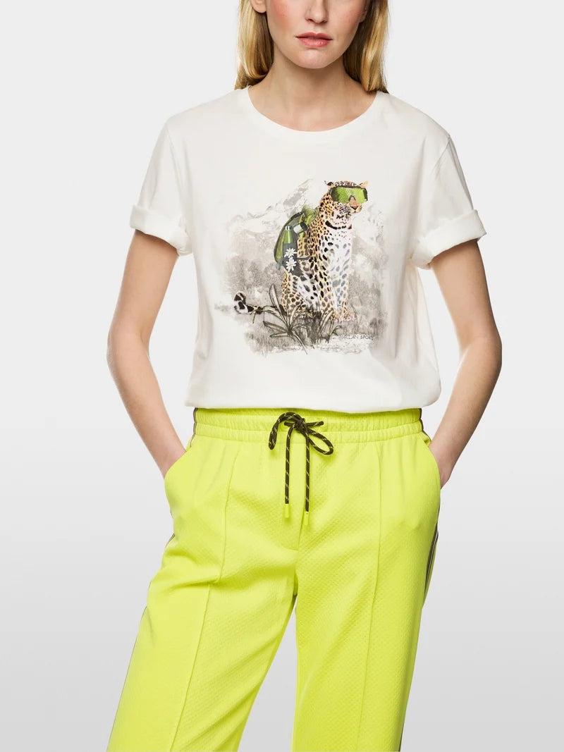 Marc Cain Sport T-shirt With Hiking Leopard ZS48.20 J41-OFF WHITE