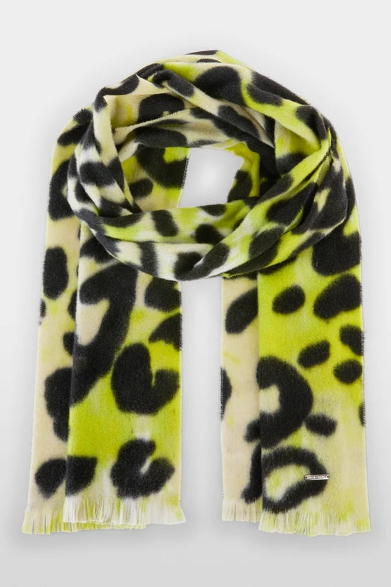 Marc Cain Sport Wool Scarf With Leopard Print ZSB4.16 z08-LEMON