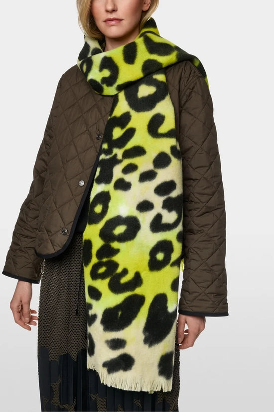 Marc Cain Sport Wool Scarf With Leopard Print ZSB4.16 z08-LEMON