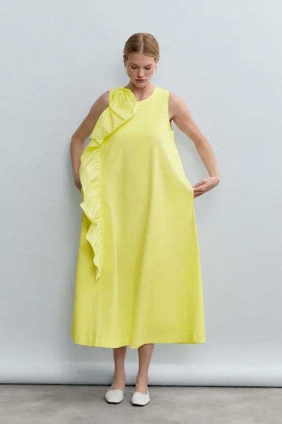Psophia Lemon Sculptural Rosette Mercerized Cotton Midi Dress