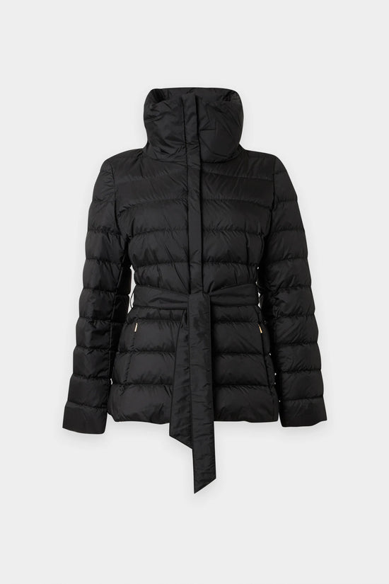 Max Mara Weekend Black Belted Down Jacket with High Collar