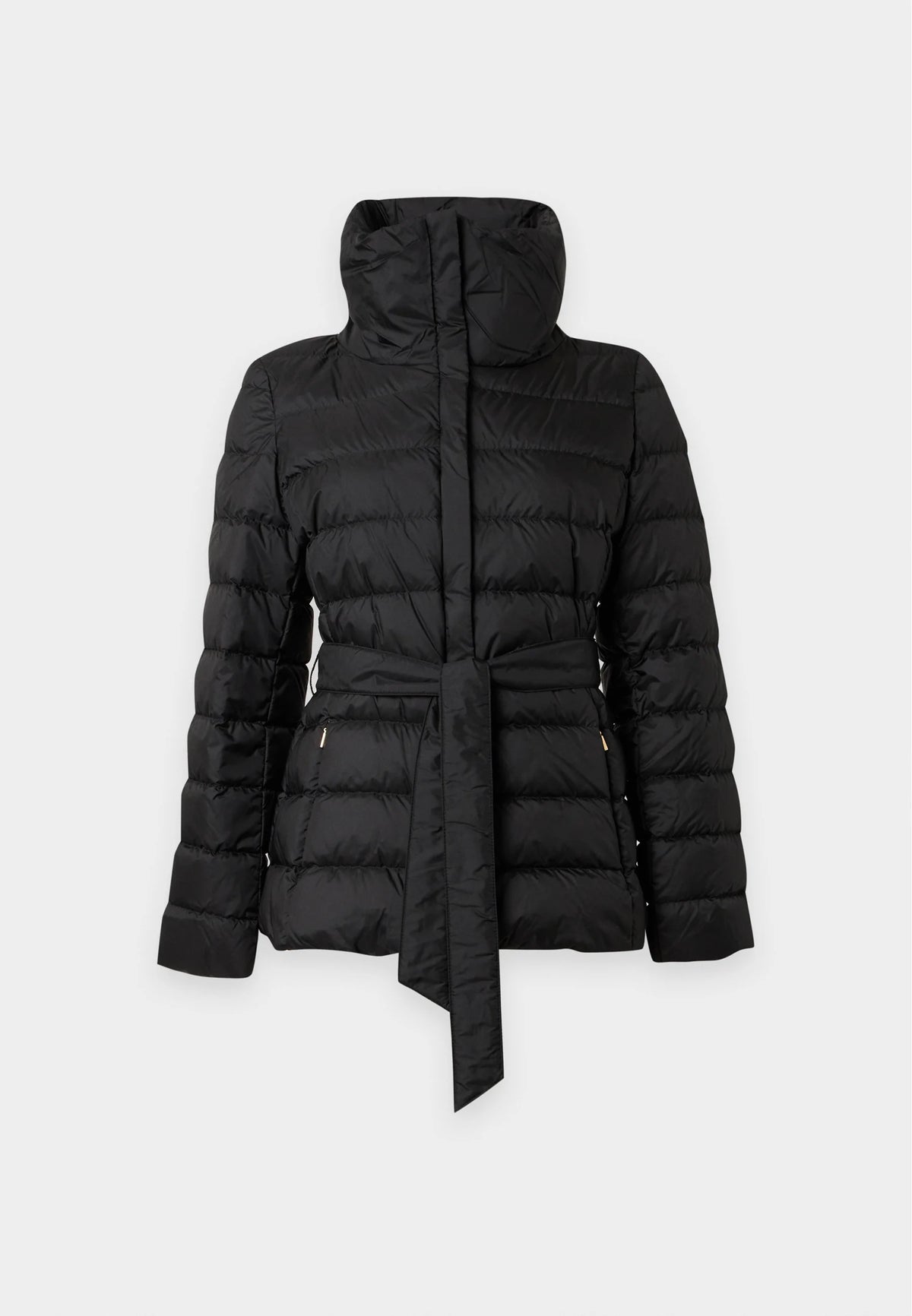 Max Mara Weekend Black Belted Down Jacket with High Collar