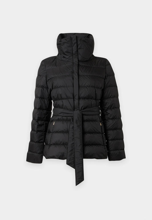 Max Mara Weekend Black Belted Down Jacket with High Collar