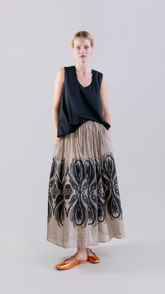 Psophia beige and black maxi skirt