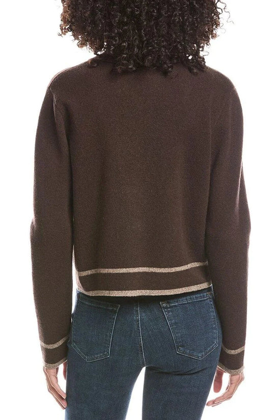 Brodie Adeline Brown Fitted Cashmere Blend Knit Jacket with Lapel Collar