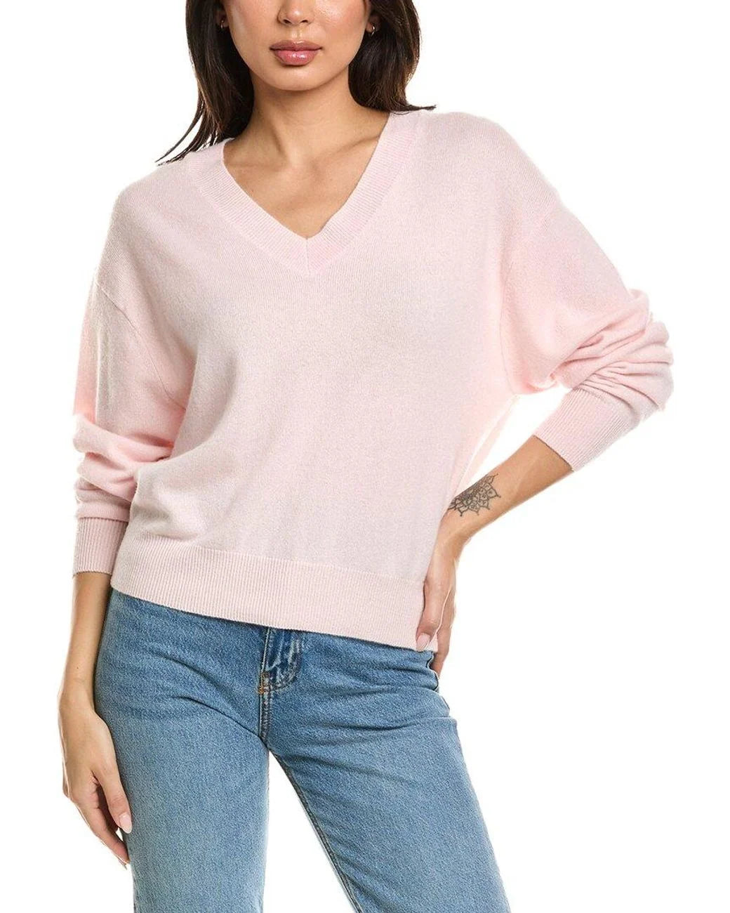Brodie Indya Pink Blushing Bride V-Neck Wool Cashmere Blend Sweater