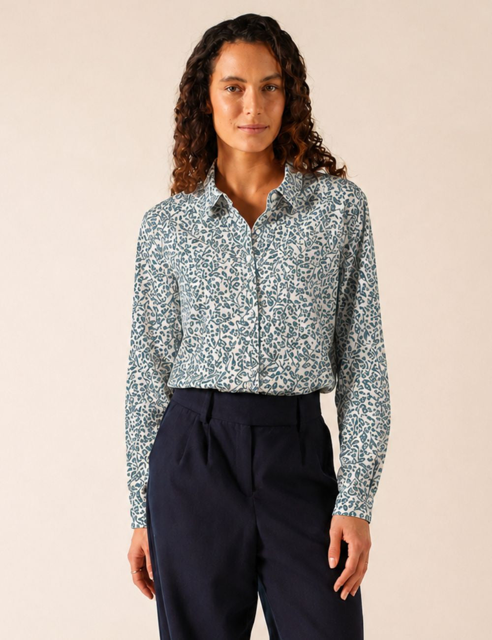 Saint James Blue Floral Print Cotton Blouse
