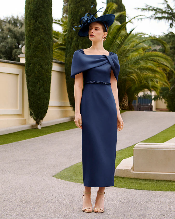 Couture Club Navy Wrap Back Bow Midi Dress