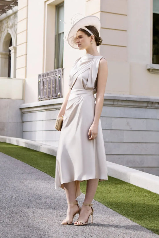 Couture Club Sand-Coloured Gathered Waistline Midi Dress 1G2P6 AW