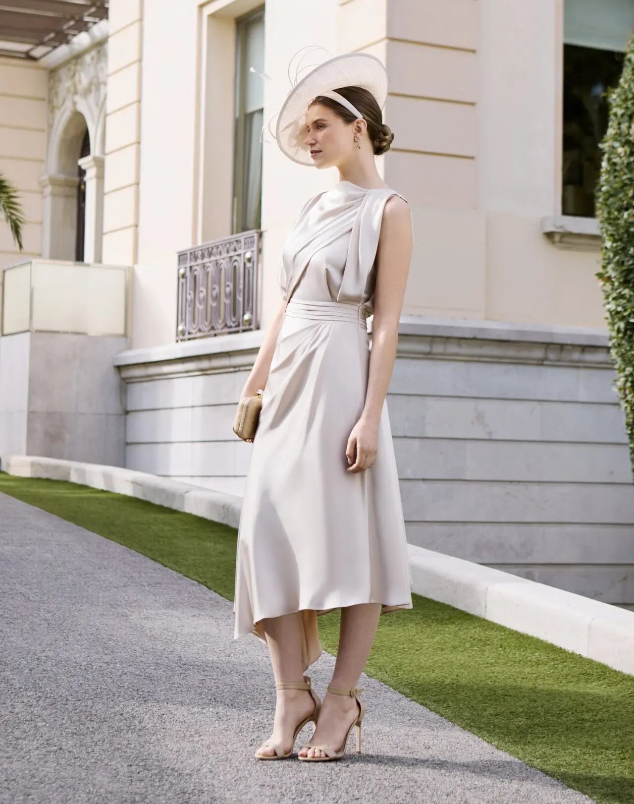 Couture Club Sand-Coloured Gathered Waistline Midi Dress 1G2P6 AW