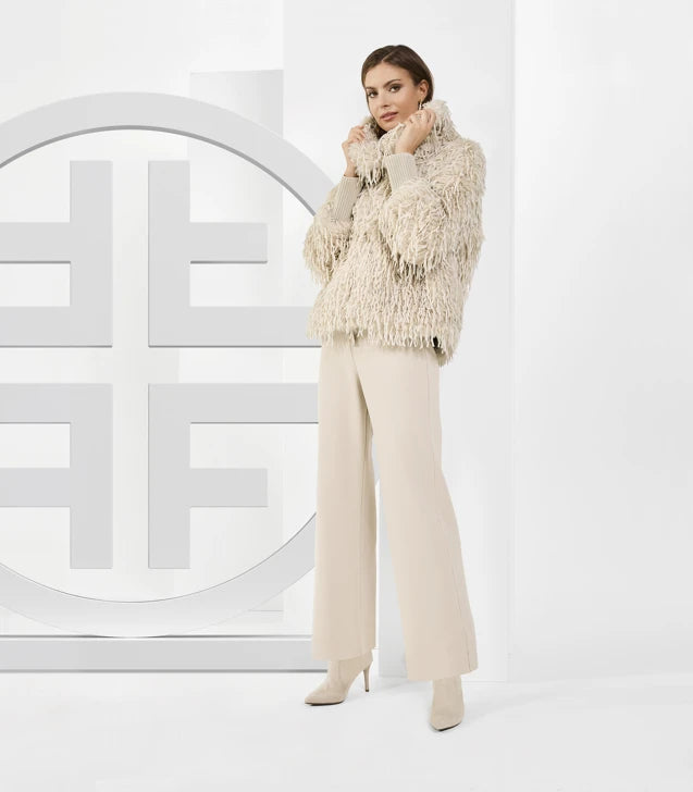 Faber Light Beige Feather Texture High Neck Jacket