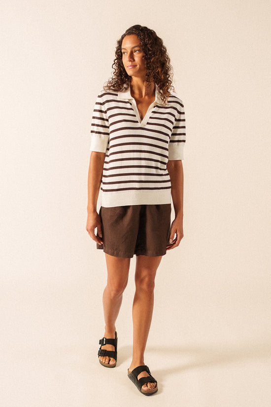 Saint James Foam/Espresso Striped Polo Sweater