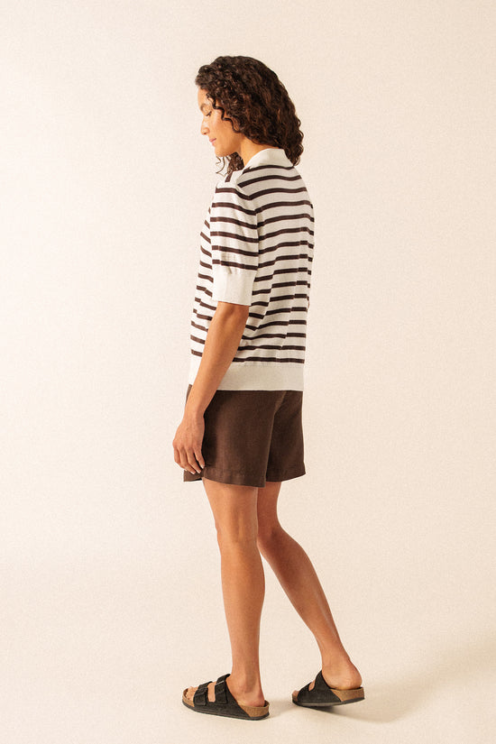 Saint James Foam/Espresso Striped Polo Sweater