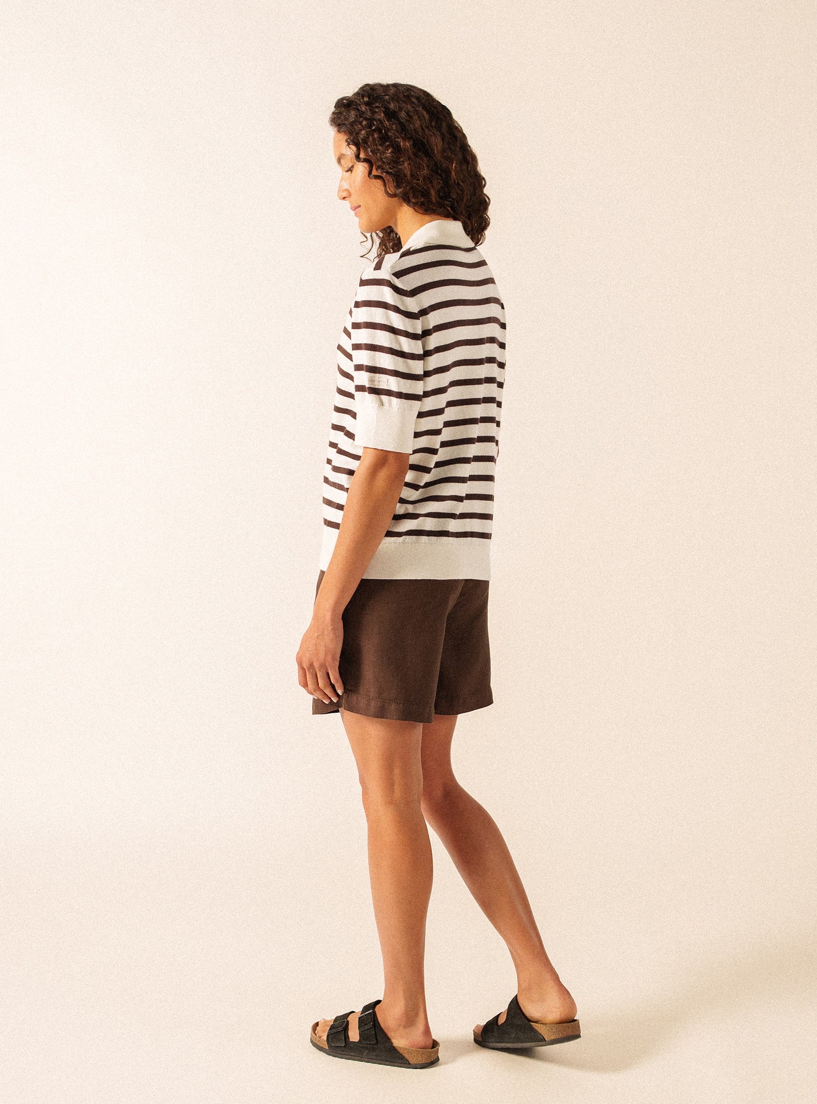 Saint James Foam/Espresso Striped Polo Sweater