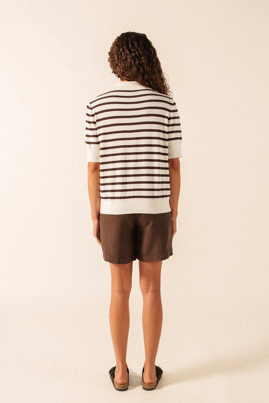 Saint James Foam/Espresso Striped Polo Sweater