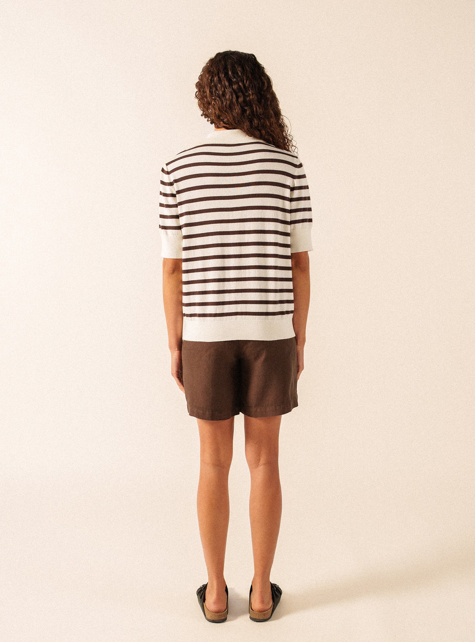 Saint James Foam/Espresso Striped Polo Sweater