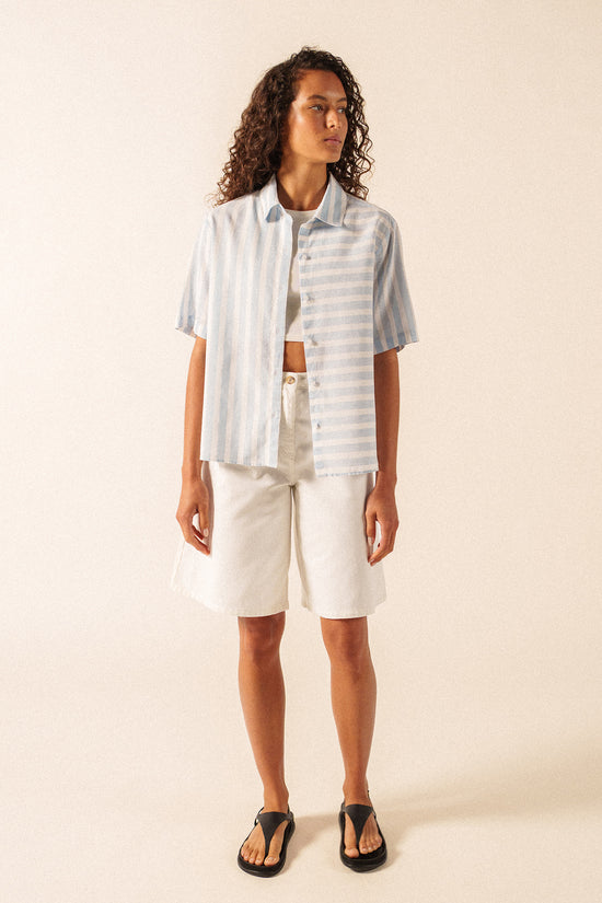 Saint James Blue and White Striped Cotton and Linen Shirt