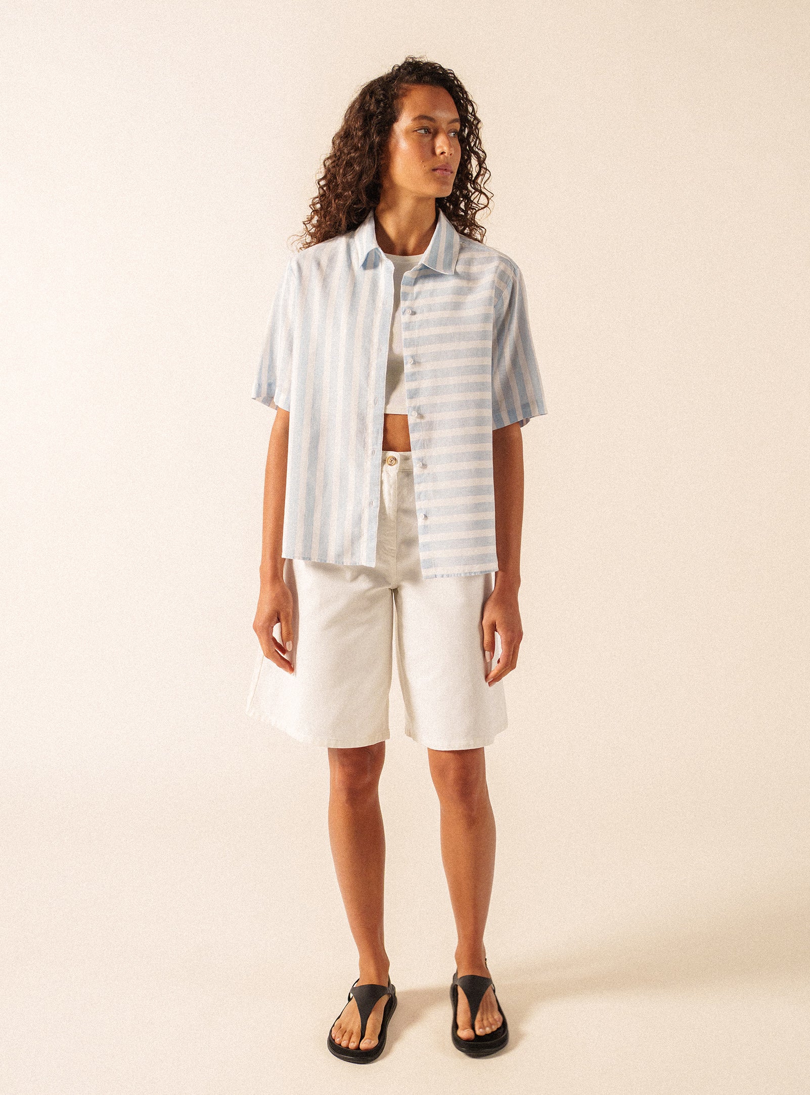 Saint James Blue and White Striped Cotton and Linen Shirt