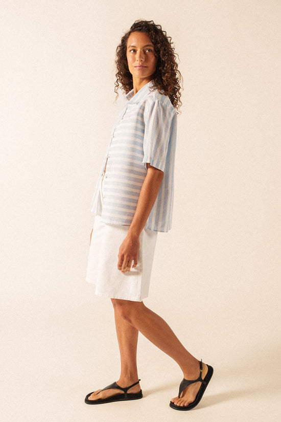Saint James Blue and White Striped Cotton and Linen Shirt