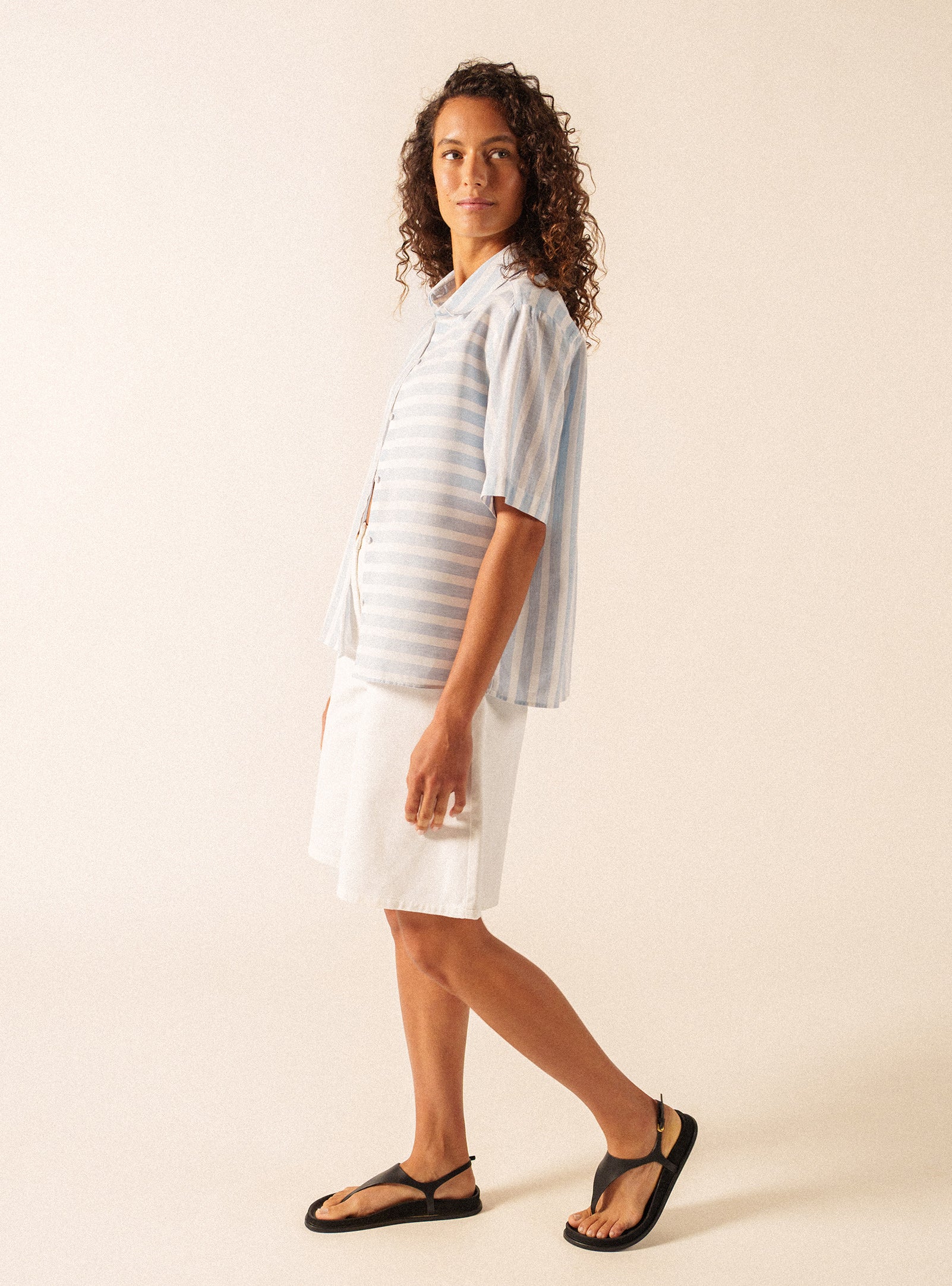 Saint James Blue and White Striped Cotton and Linen Shirt