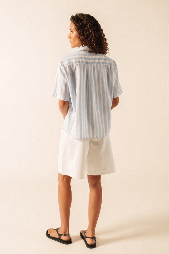 Saint James Blue and White Striped Cotton and Linen Shirt