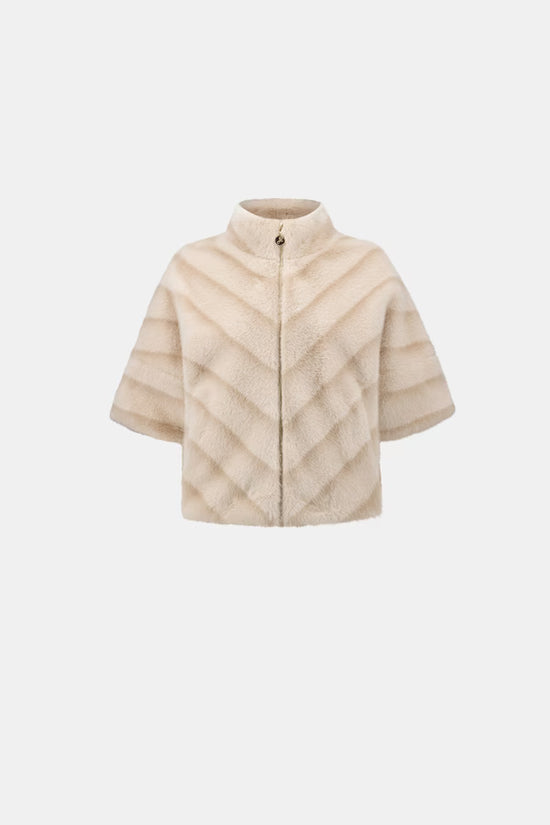 Joseph Ribkoff Beige Chevron Faux Fur Jacket 264946