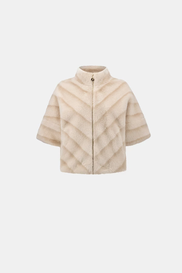 Joseph Ribkoff Beige Chevron Faux Fur Jacket 264946