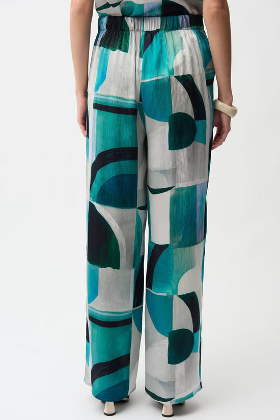 Joseph Ribkoff Green Patterned Mid-Rise Wide Leg Trousers