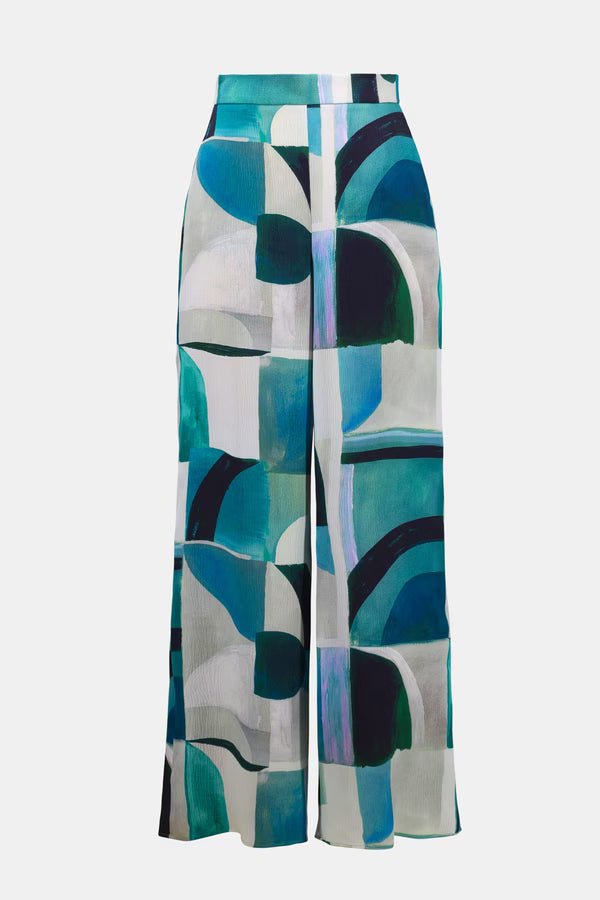 Joseph Ribkoff Green Patterned Mid-Rise Wide Leg Trousers