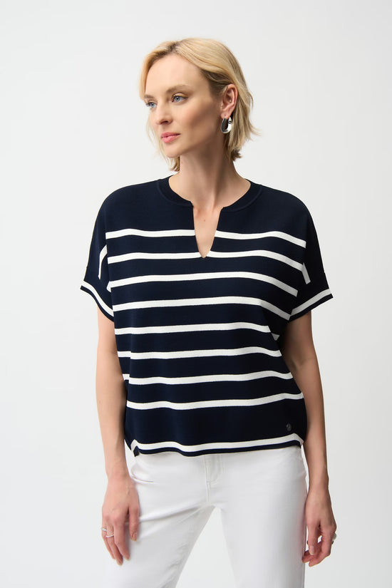 Joseph Ribkoff Navy & Cream Striped Short Sleeve Knit Top