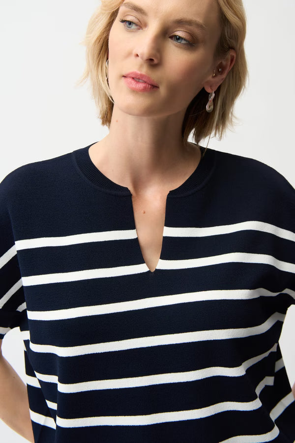 Joseph Ribkoff Navy & Cream Striped Short Sleeve Knit Top
