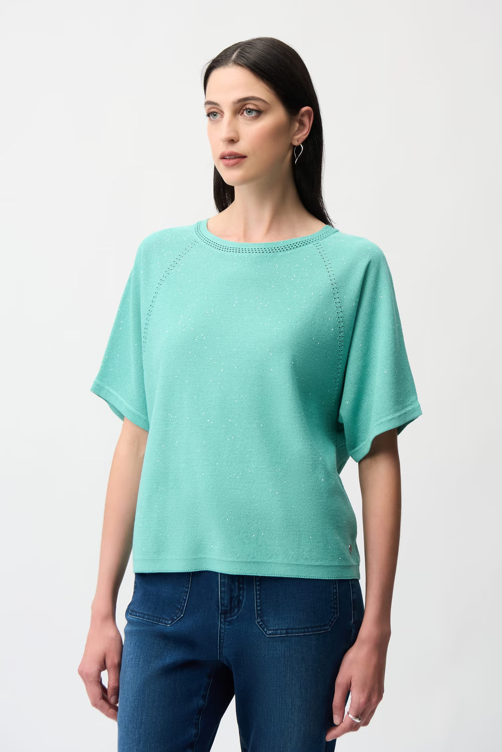 Joseph Ribkoff Crew Neck Jewell Short Sleeve Sweater in Seafoam 261917