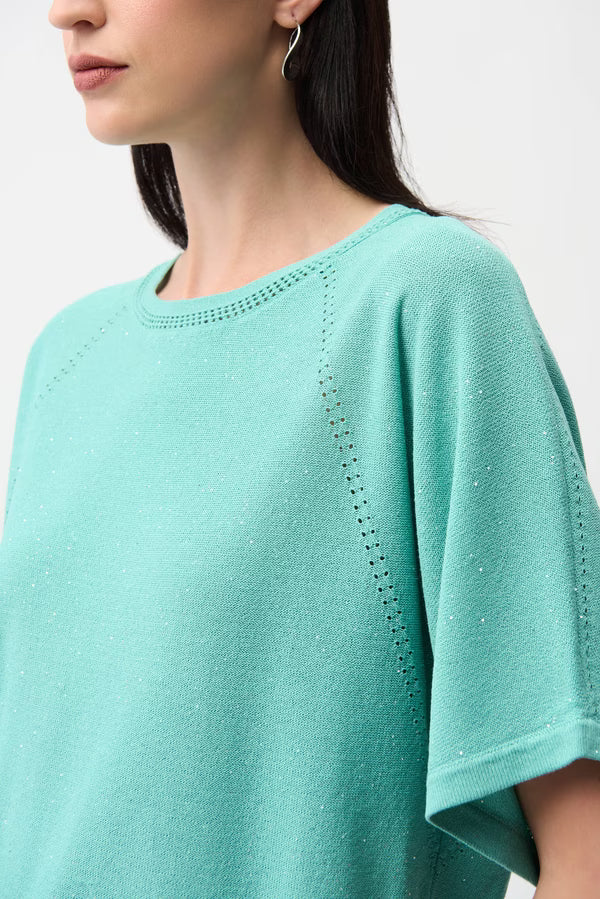 Joseph Ribkoff Crew Neck Jewell Short Sleeve Sweater in Seafoam 261917