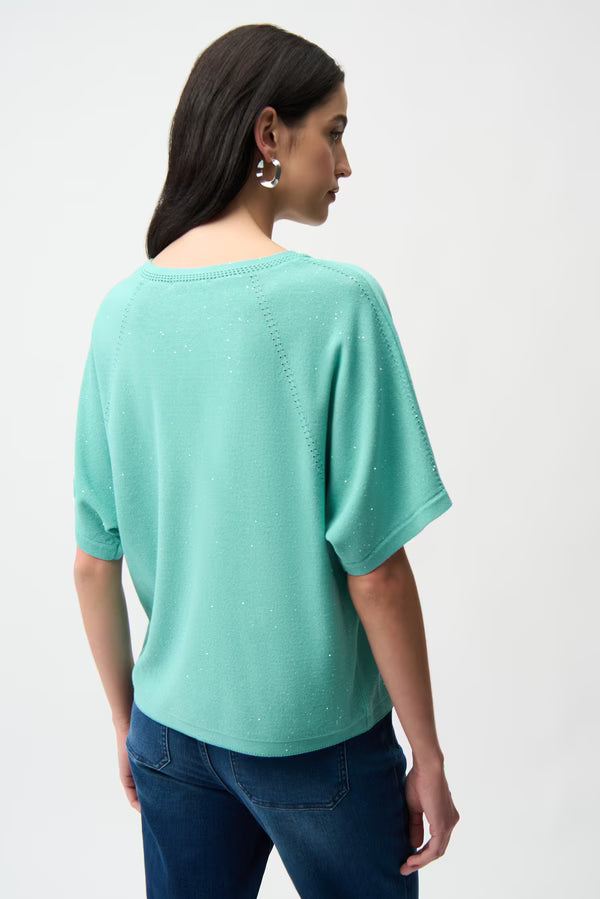 Joseph Ribkoff Crew Neck Jewell Short Sleeve Sweater in Seafoam 261917