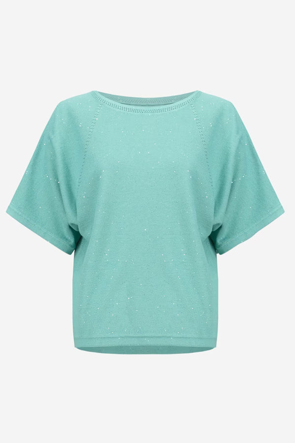 Joseph Ribkoff Crew Neck Jewell Short Sleeve Sweater in Seafoam 261917