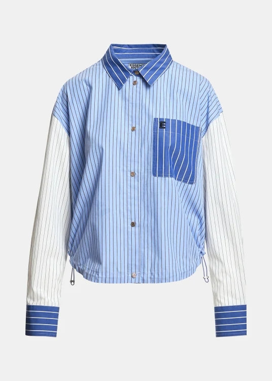 Essentiel Antwerp Light Blue Patchwork Striped Cropped Shirt