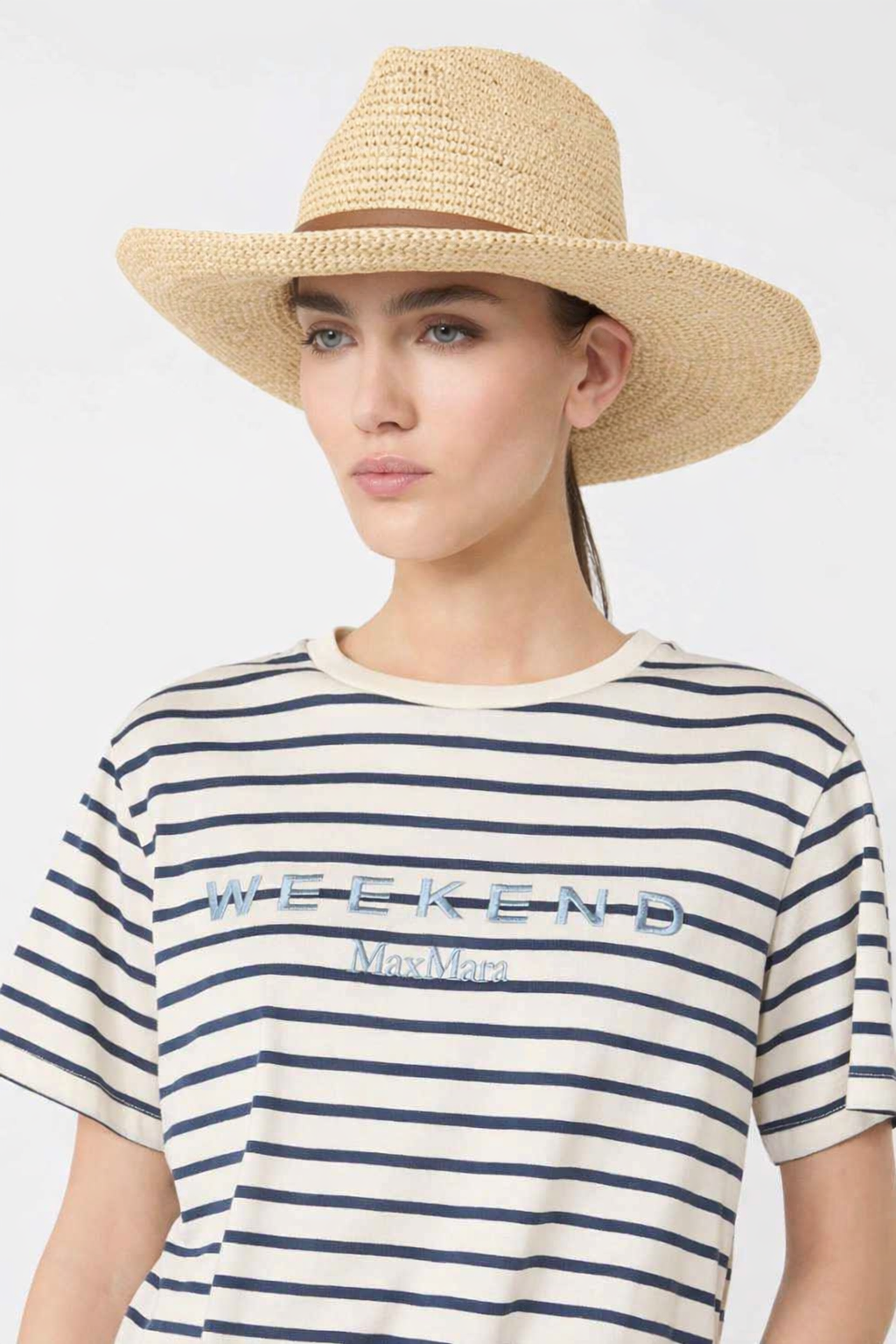 Max Mara Weekend Ivory Fedora Style Raffia Hat