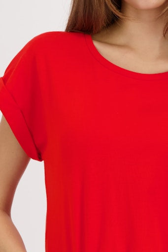 Monari Chill Red Cotton T-Shirt with Short Sleeve Crew Neck 410376