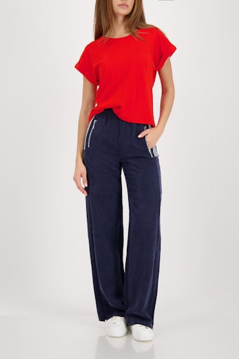 Monari Chill Red Cotton T-Shirt with Short Sleeve Crew Neck 410376