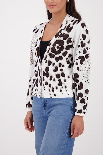 Monari Chocolate Leopard Jacquard Cardigan with V-Neck, Button-Front 410285
