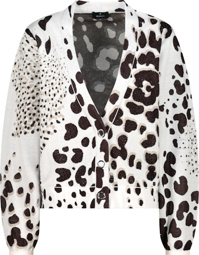 Monari Chocolate Leopard Jacquard Cardigan with V-Neck, Button-Front 410285
