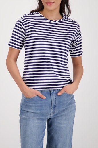 Monari Marine & White Stripe Round neck Shorts Sleeve T-Shirt