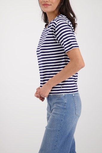 Monari Marine & White Stripe Round neck Shorts Sleeve T-Shirt