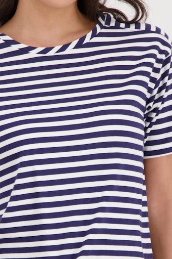Monari Marine & White Stripe Round neck Shorts Sleeve T-Shirt
